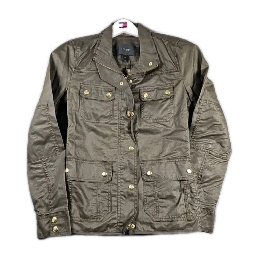 J.Crew Downtown Field Jacket Waxed Utility Dark Moss Cargo Military Women XS